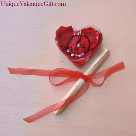 Purchase your Love Charm Bracelet With Valentine Letter And Rose Petals online at uniquevalentinegift.com