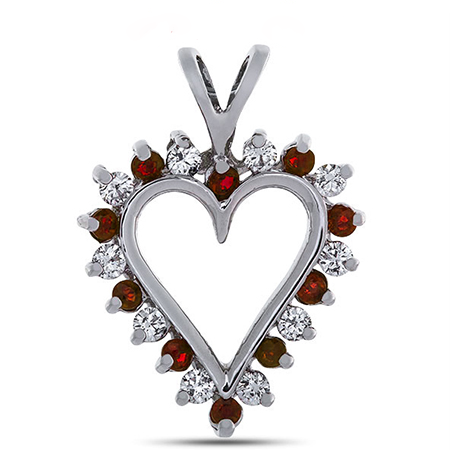 Diamond and Ruby Prong Set Heart Pendant