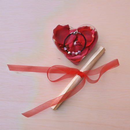 Love Charm Bracelet With Valentine Letter And Rose Petals