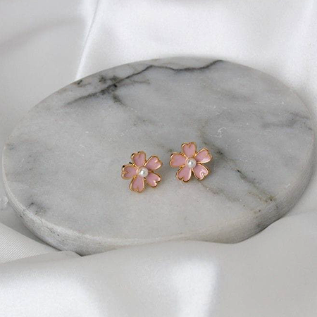 Cherry Blossom Pearl Stud Earrings