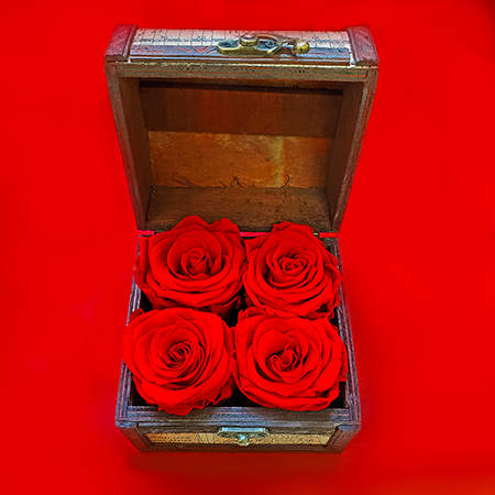 Four Red Rose Head Treasure Chest